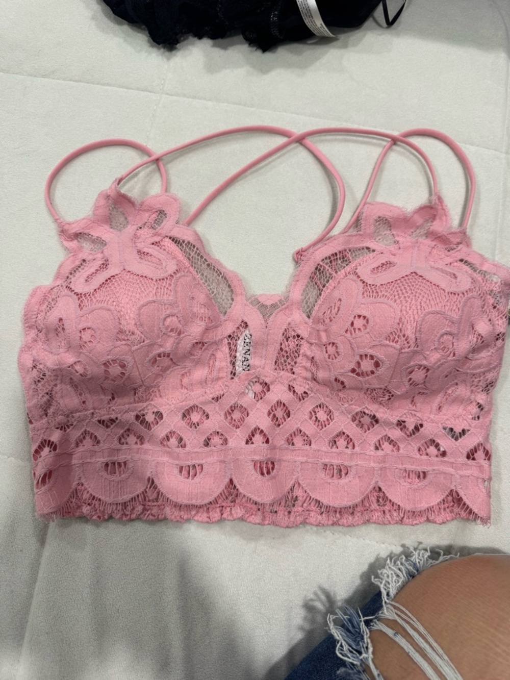 Zenana Outfitters Pink Lace Bralette Crop Top